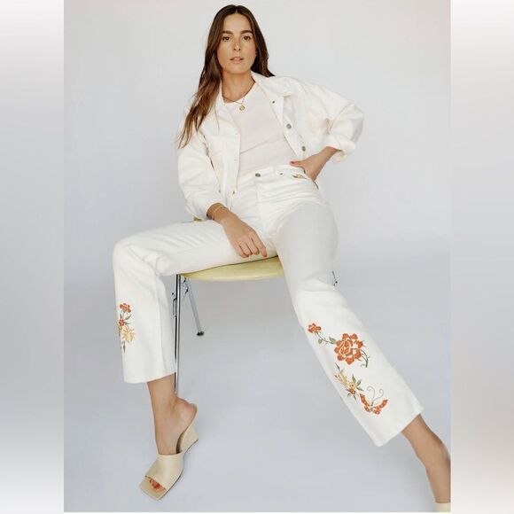 RARE! Reformation White Cynthia Straight Leg Mid Rise Denim Jeans - Picture 3 of 17